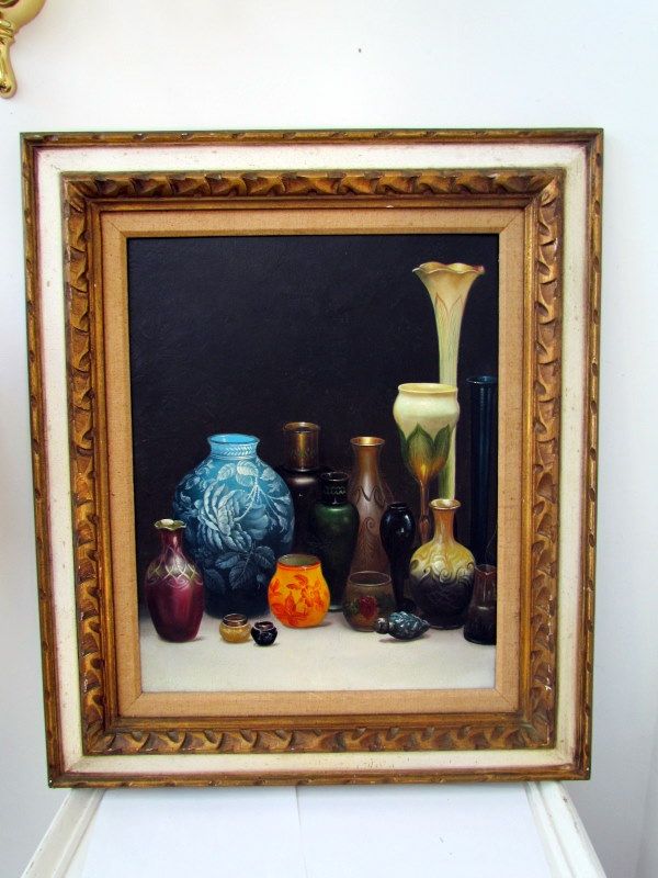 Vintage 1970s WEBB, LCT Tiffany Art Glass Still Life Oil Paiunting, #2