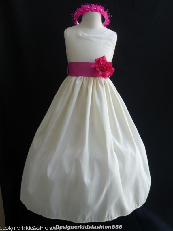 New JC ivory fuschia flower girl dress 2 4 6 8 10 12  