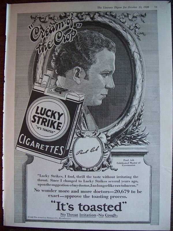 1928 Lucky Strike Cigarettes Paul Ash Ad  