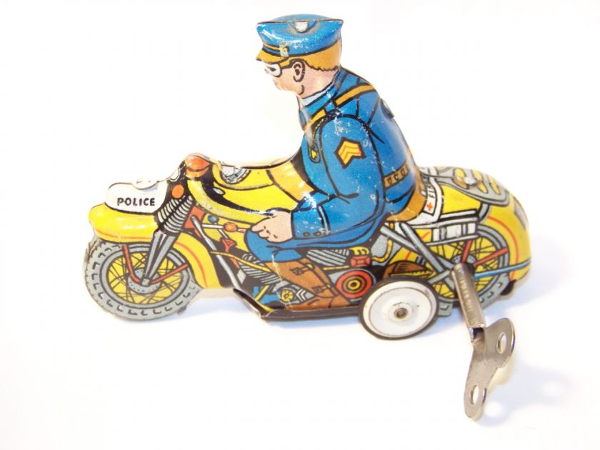 Vintage Tricky Marx Windup Police Motorcycle w/key ca. 30s 40s 