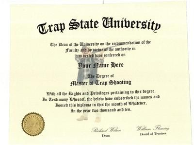 UNIQUE DIPLOMA FOR A TRAP SHOOTER  