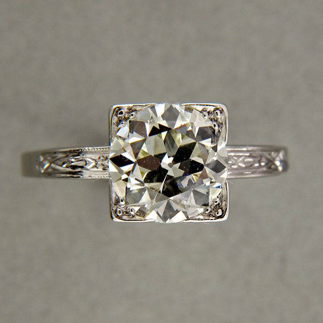 1940s TRANSITIONAL CUT 1.95CT K, VS2 RETRO DECO PLATINUM IDEAL 