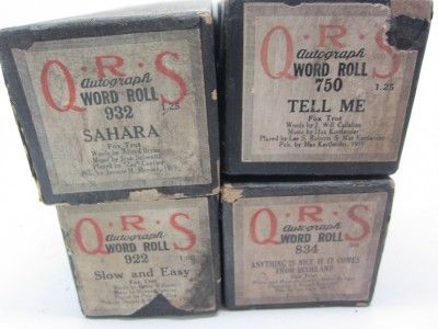 Piano Roll Lot 8 QRS Autograph Word Roll in boxes, asst  