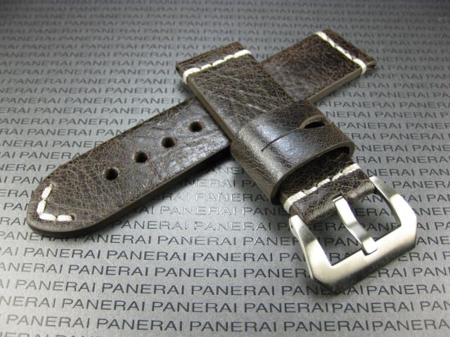   24mm Hand Made LEATHER STRAP Bray Band w White Stitch for BREITLING