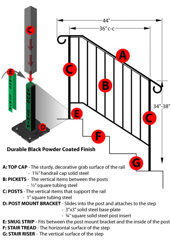 NEW Iron RAILING Handrail Picket Rail Fits 3 or 4 Step  