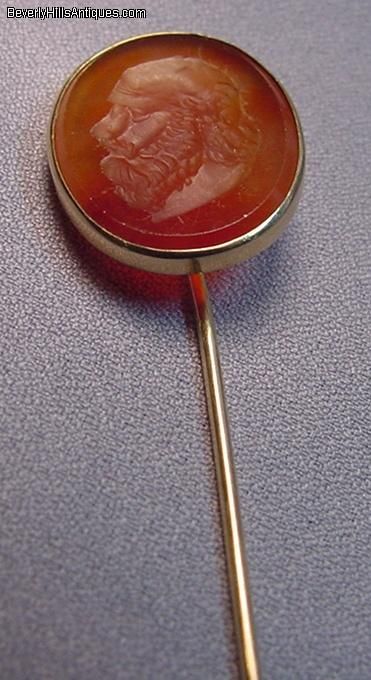 Antique Carnelian Intaglio 14k Stick Pin Man With Beard  