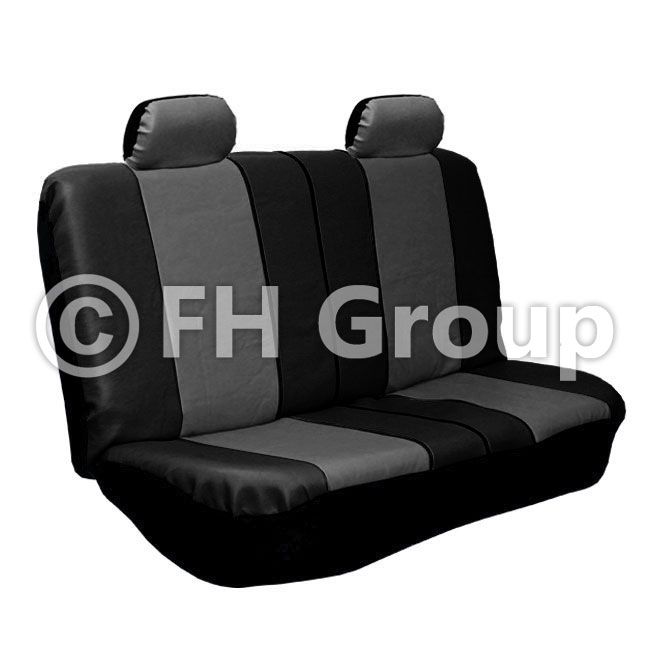   Leather Seat Covers W. 4 Headrests & Solid Bench Gray & Black  