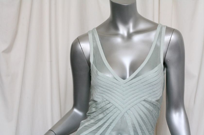   BOUTIQUE Seafoam Green Soft Mesh+Woven Bands Blouse Top Shell S  