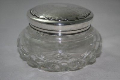   & CUT GLASS CRYSTAL LARGE POWDER BOWL/JAR HM BIRMINGHAM 1910  