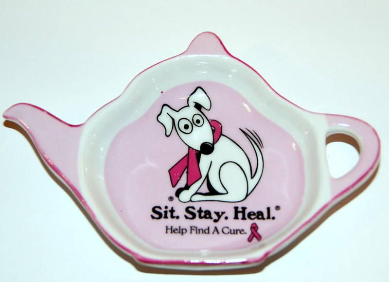 Breast Cancer TeaBag Holder Ashdene NIB Porcelain Dog  