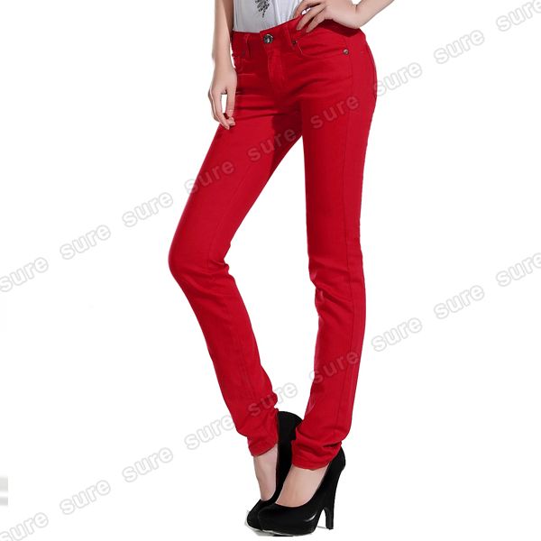 Pastel Candy Color Cigarette Trousers Skinny Jeans Silmming Stretch 