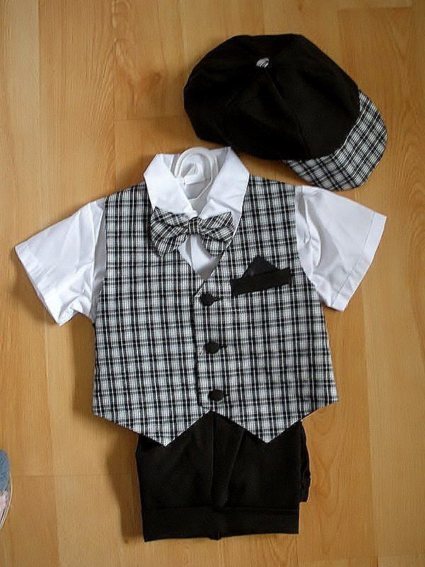 Baby Boy Toddler Dark Brown Formal tuxedo Vest Suit Set w/hat Size 
