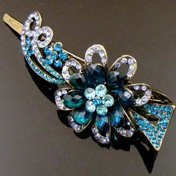  antiqued rhinestone crystals fiower hair clamp clip 