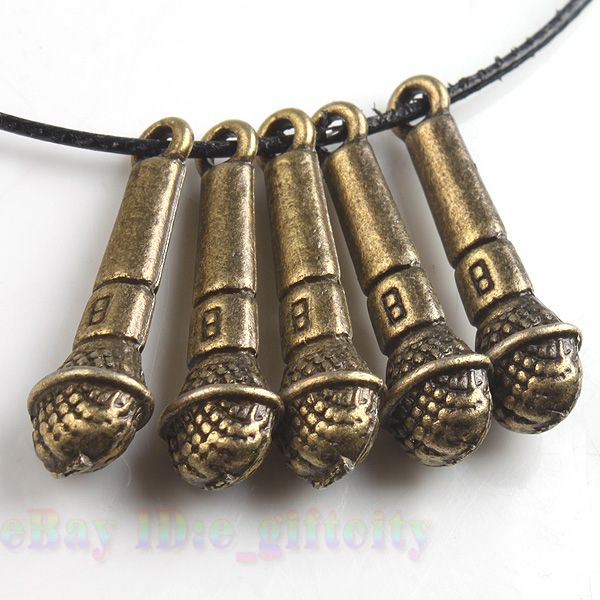 50 Antique Bronze Microphone Charms Pendants 140464  