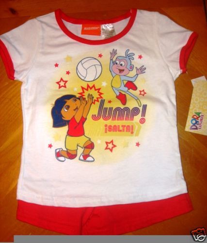 DORA EXPLORER T SHIRT & RED SHORTS SET 4 SUMMER OUTFIT  