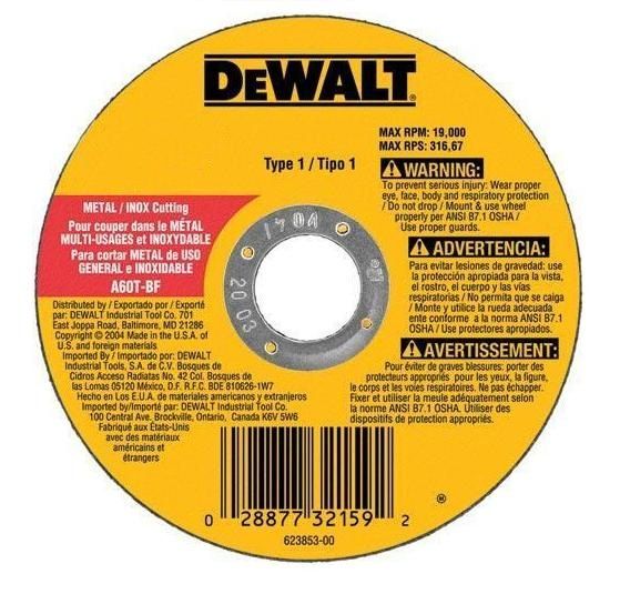   DeWalt DW8062 4 1/2 Inch Thin Metal Cut Off Wheel 028877321608  