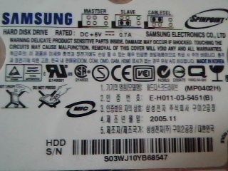 Hard Drive IDE Samsung MP0402H Spinpoint UC200 16  