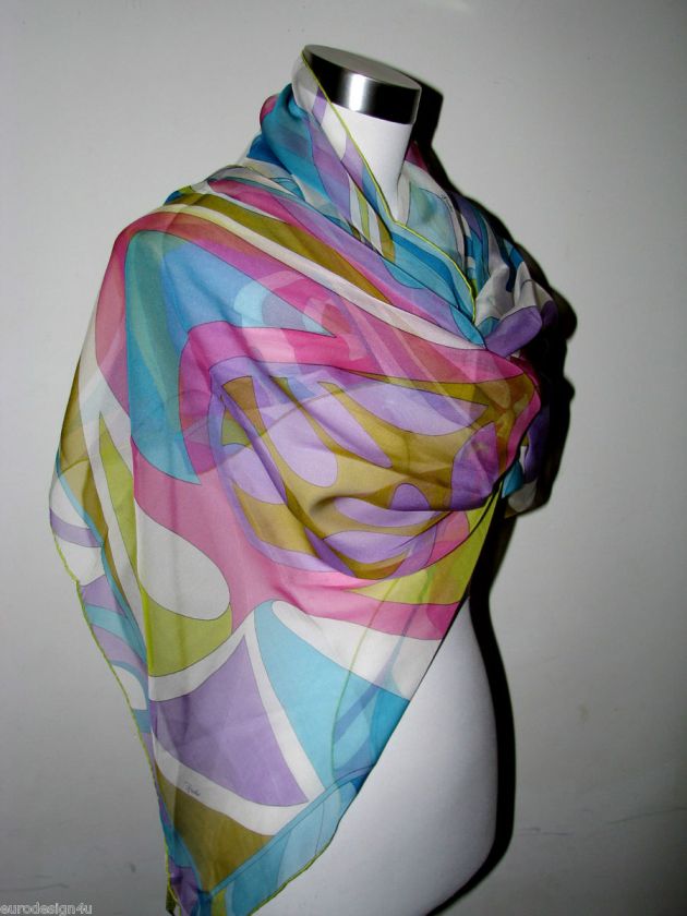 SIGNATURE EMILIO PUCCI 100% SILK EXTRA LARGE 26X68 SCARF/SHAWL  