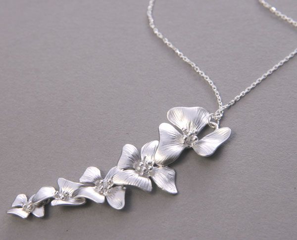 CASCADING ORCHID FLOWER   925 sterling silver necklace  