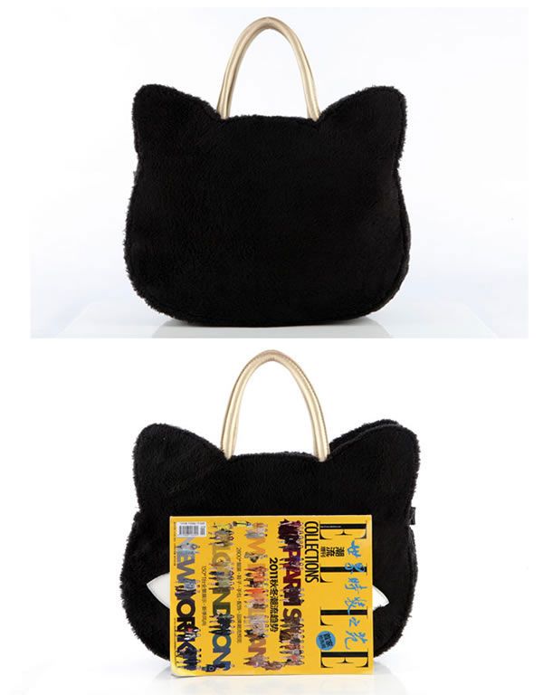 Cute Fashion Women Girls Cat Head Style Plush Shoulder Bag Handbag 