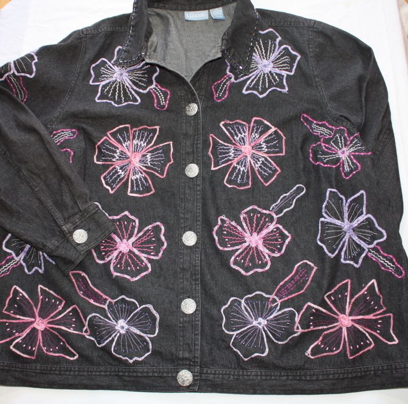 LIZ & ME EMBOIDERED DENIM JACKET blazer SHIRT SIZ 3X 26  