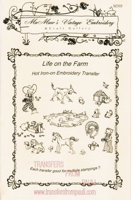 Life on the Farm Hot Iron Embroidery Transfers by Mamaws Vintage 