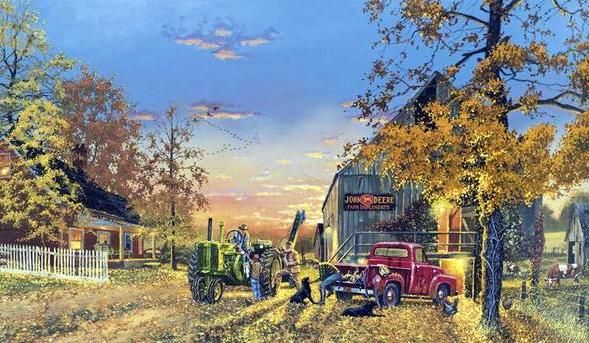 Dave Barnhouse TWILIGHT ON THE FARM John Deere Print  