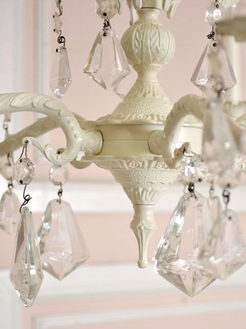 Shabby Cottage Chic 5 Arm Cream Chandelier French Style Antique 