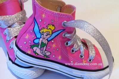 Tinkerbell Hand Painted On Pink Converse Featuring Swarovski crystals 