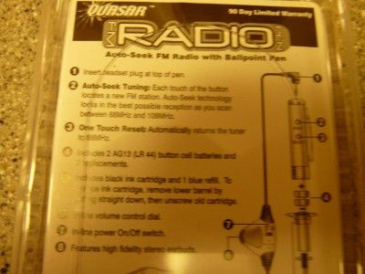 New Quasar FM Radio Pen with ear buds Write & Listen  