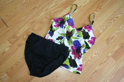 FLORAL CROSSOVER TANKINI BRIEFS 16 16W SWIMSUIT 2PC  