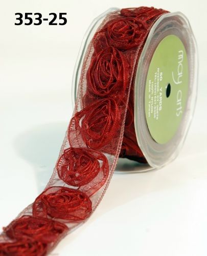 yd yards 1.5 Scrapbook Rose Trim SHEER WOVEN ROSETTE RIBBON  