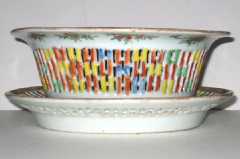   Rose Medallion Famille Verte Porcelain Reticulated Bowl & Plate  