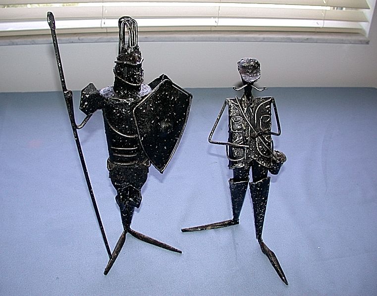 Two Vintage Folk Art Metal Art Statues Figurines  