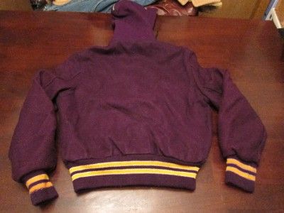 Vtg Delong Womens Purple & Yellow Wool Letterman Varsity Snap Jacket 