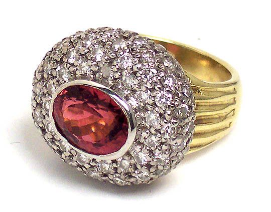 ESTATE 18k GOLD RHODOLITE GARNET & DIAMONDS DOME RING  