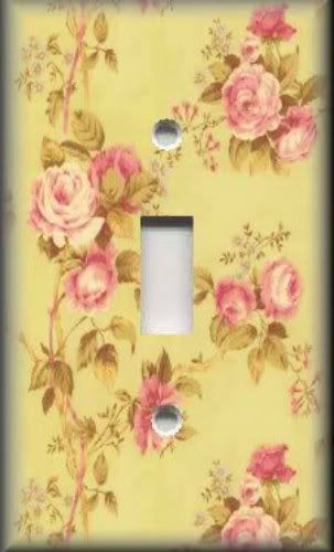 Light Switch Plate Cover   Floral   Pink Roses on Yellow  