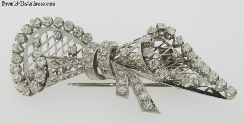 Antique Art Deco 58 Diamonds Platinum Brooch Clip  