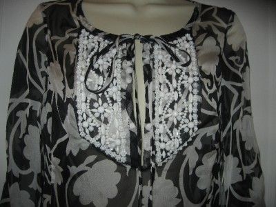 MILLY Palm Print Beaded Embelished Tunic Top Coverup 0  