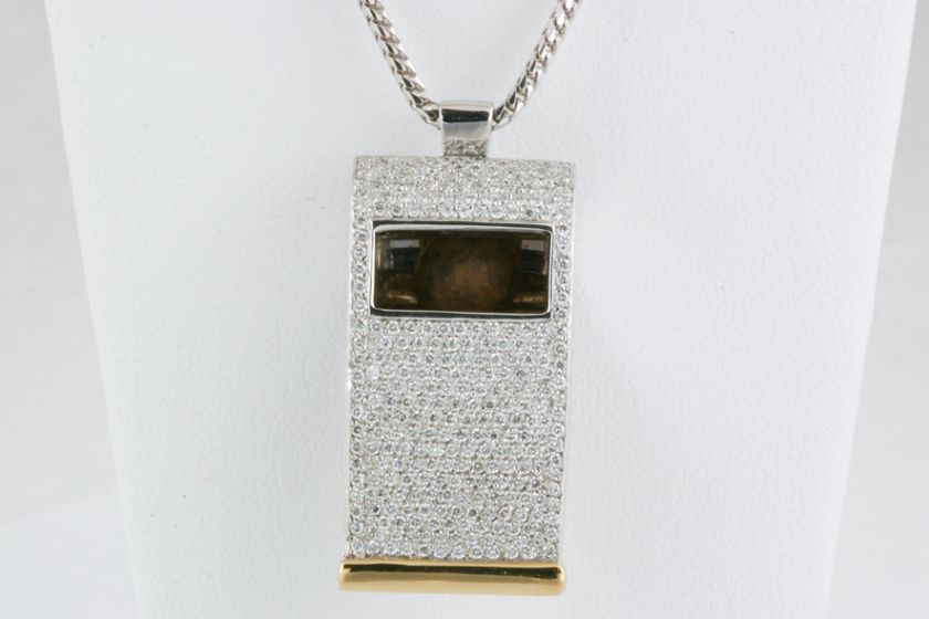 Tone Gold Pave Whistle 1.3 ct Diamond Pave 18K Chain  