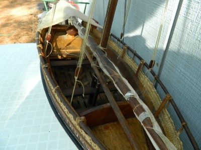   VINTAGE HANDMADE WOODEN CAMBODIAN JUNK MEKONG FISHING BOAT POND BOAT