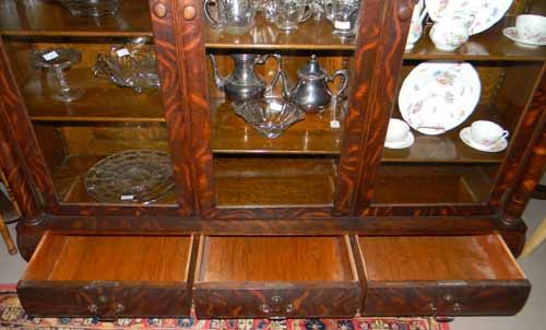 ANTIQUE 1900 TIGER QTR OAK 3 DOOR 5 STEPBACK BOOKCASE  