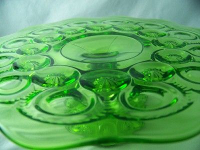 SMITH GLASS CO MOON AND STAR ANTIQUE GREEN LOW CAKE PLATE # 4202 