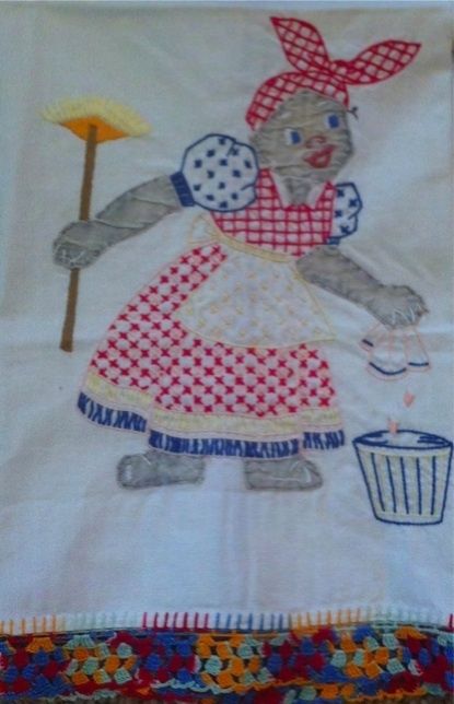 Vintage Black Americana Towel Mammy Applique Embroidery Aunt Jemima 