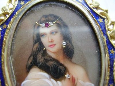 Hand Painted Cameo with Jewels 18K YG Pin/ Pendant  