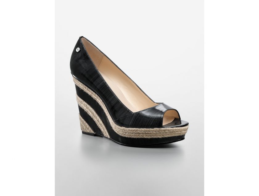 calvin klein harlo patent wedge womens  