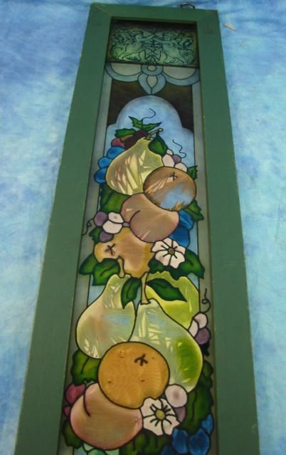   Glass Wood Framed Window Wall Hanging Picture Fruit & Cherubs 38 x 9