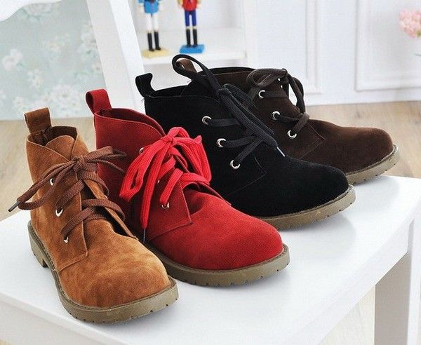   Heel Lace Ups Women Round Toe Martin Fashion Ankle Casual Boots  