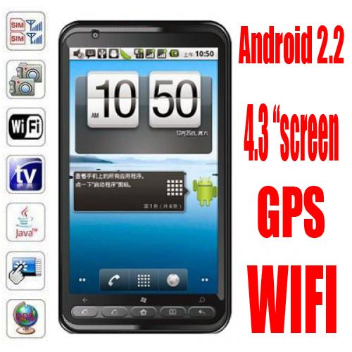 DUAL SIM Android 2.2 OS WI FI GPS 4.3 TV FM SMART Phone Cell Mobile 