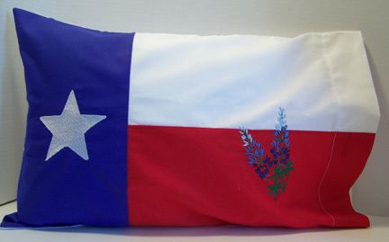 Handmade Embroidered Texas Star and Bluebonnets Pillow  